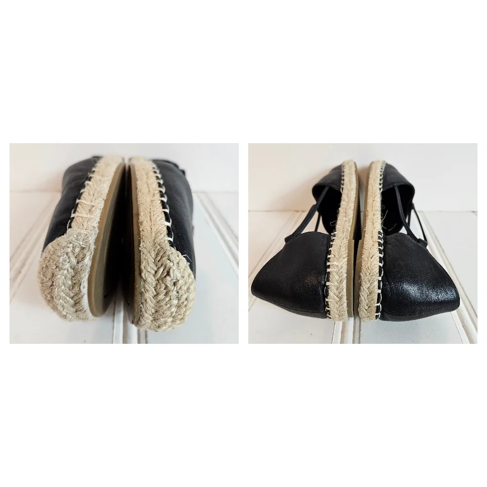 Eileen Fisher Wali Black Leather Espadrilles Women’s 6.5 Slip On Flat Loafers
